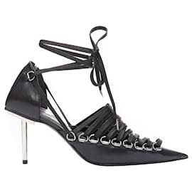 Balenciaga-Balenciaga Corset Black Leather Silver Buckles Laced Pump Eu36-Black