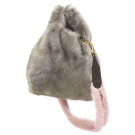 Simonetta Ravizza Tracolla Candy Mink Fur Grey Pink Shoulder Strap Tote Bag Grey