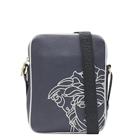 Versace-nova bolsa mensageiro cruzada VERSACE Pop Medusa em couro de bezerro cinza marinho Greca-Azul,Azul marinho