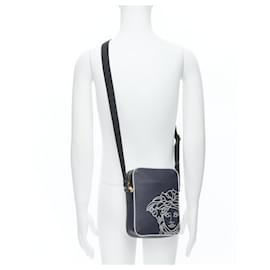 Versace-new VERSACE Pop Medusa navy grey calf leather Greca crossbody messenger bag-Blue,Navy blue