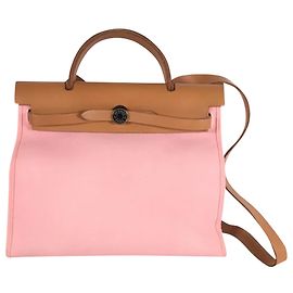 Hermès Herbag 31 Rosa Confetti Couro de bezerro / Lona Marrom Rosa
