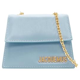 Jacquemus-Jacquemus Le Piccolo Blue Leather Gold Chain Boxy 2-Way Crossbody Micro Bag-Blue
