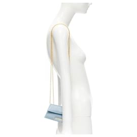 Jacquemus-Jacquemus Le Piccolo Blue Leather Gold Chain Boxy 2-Way Crossbody Micro Bag-Blue