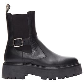 Céline Celine 2022 Botas Biker Chelsea Pretas em Couro de Bezerro Grosso Fivelas Eu39 Preto