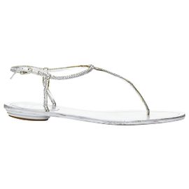 Sandalias planas T-Strap de strass plateado Rene Caovilla EU36 Plata Metálico