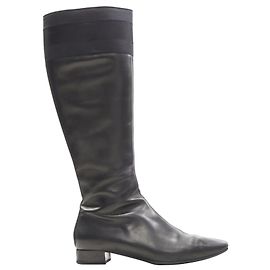 Botas de montar de cuero negro Gucci con ribete Web, charm de bambú dorado, talla EU36 Negro