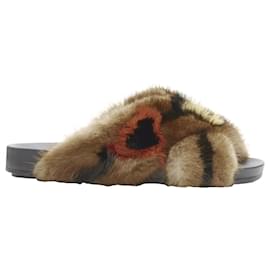 Fendi-FENDI Open Your Heart brown mink fur slides sandals-Brown