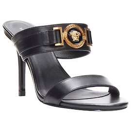 VERSACE Medusa Tribute black leather high heel sandal  Black