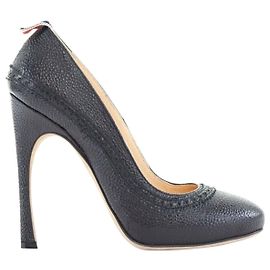 Thom Browne Black Grained Leather Brogue Inspired Round Toe Heel Eu37.5 Us7.5 Black