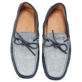Tod's-Tod'S Gommino Navy Suede White Top Dot Sole Driving Loafers Uk8 Eu42-Blue,Navy blue