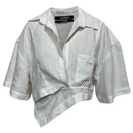 Camisa corta asimétrica L'Amour de Jacquemus en lino blanco Blanco