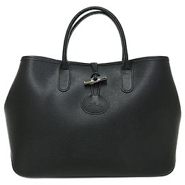 Longchamp Roseau schwarze Leder-Tote Schwarz