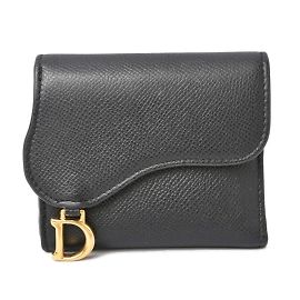 Christian Dior Navy Leather Tri-fold Wallet Navy blue