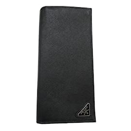 Prada-Prada Men's Bi-Fold Wallet in Black Saffiano Triangle-Black
