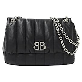 Balenciaga-Balenciaga Women's Monaco BB Quilted Calf Leather Shoulder Bag-Black