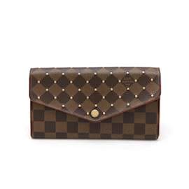 Louis Vuitton-Louis Vuitton Damier Studs Portefeuille Sarah Bi-fold Long Wallet-Brown,Fuschia