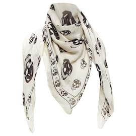Alexander Mcqueen-Alexander McQueen cream black skull silk scarf-White,Cream