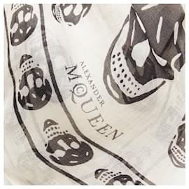 Alexander Mcqueen-Alexander McQueen cream black skull silk scarf-White,Cream