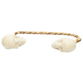 Alexander McQueen cream enamel double skull cuff bangle White Cream
