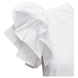 Alexander Mcqueen-Alexander McQueen white cotton ruffle sleeve crew neck tshirt-White