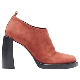 Ann Demeulemeester burnt red suede platform curved chunky heel bootie Red