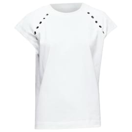 Alexander Mcqueen-Alexander McQueen white cotton eyelet detail studded cap sleeve top -White