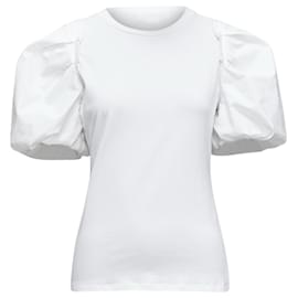 Alexander Mcqueen-Alexander McQueen white cotton puff short sleeves fitted tshirt top -White