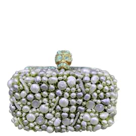 Alexander Mcqueen-Alexander McQueen: pearl-encrusted skull box clutch-Beige