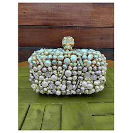 Alexander Mcqueen-Alexander McQueen: pearl-encrusted skull box clutch-Beige