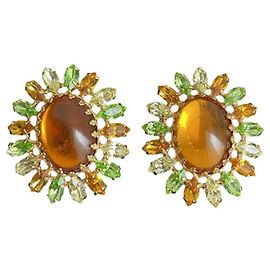 Autre Marque Barol Paris Orecchini clip citrino e verde D'oro Verde Arancione