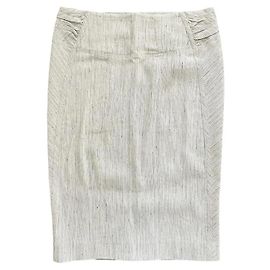 Donna Karan Schneiderrock Shantung Pinstripe Aluminium Weiß Grau