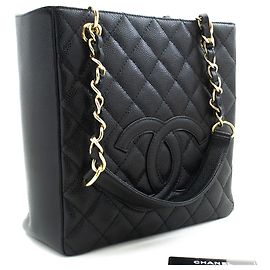 Bolsa de compras CHANEL Caviar PST com corrente, preta acolchoada Preto