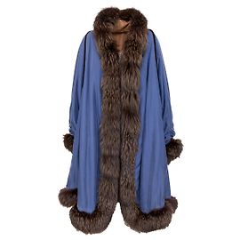 Autre Marque Collection Privée Open Front Coat with Fur Blue