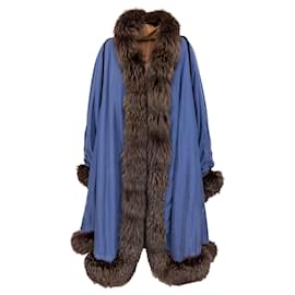 Autre Marque-Collection Privée Open Front Coat with Fur-Blue