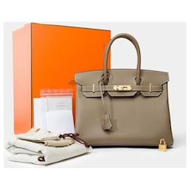 Hermès-Sac HERMES Birkin 30 en Cuir Étoupe - 102136-Taupe