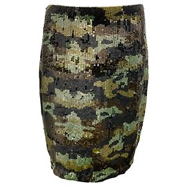 L'Agence Olive Green Phoebe Sequined Camo Skirt Green