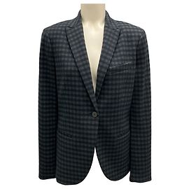 Theory Navy Blue / Charcoal Grey Staple Gingham Blazer Navy blue