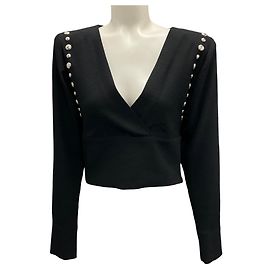 IRO Black / Silver Stud Embellished Cropped Praia Top Black