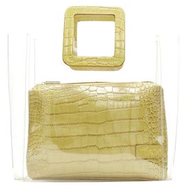 Pasta com zíper em couro amarelo estampado Staud Shirley com alça e bolsa tote de PVC transparente Amarelo