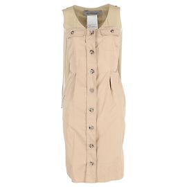 Vestido sem mangas estilo safari Max Mara Sportmax em seda bege Marrom Bege