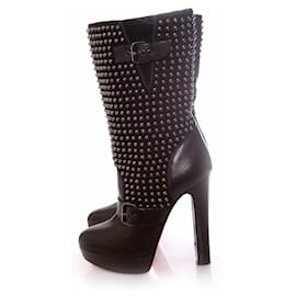 Christian Louboutin-Black leather platform boots-Black