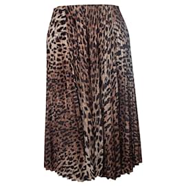 Balenciaga-leopard print silk pleated midi skirt-Brown