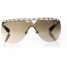 Chanel rimless shield chain sunglasses Brown