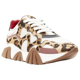 Versace-Versace Squalo Brown Leopard Calfskin White Mesh Chunky Sneakers Eu41 Us8-Brown