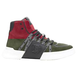 Versace-Versace Red Suede Medusa Emblem Nastro Logo Ribbon High Top Sneakers Eu40-Red