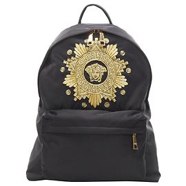 Versace Medusa Western Starburst Embroidered Black Nylon Backpack Black