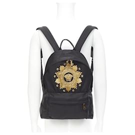 Versace-Versace Medusa Western Starburst Embroidered Black Nylon Backpack-Black