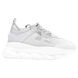Versace-Versace Chain Reaction Reflective Silver Crystal Rhinestone Sneaker Eu42 Us9-Silvery,Metallic