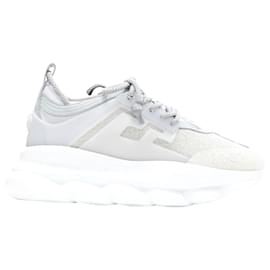 Versace-Versace Chain Reaction Reflective Silver Crystal Rhinestone Sneaker Eu38 Us5-Silvery,Metallic