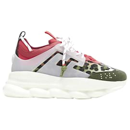 Versace-Versace Chain Reaction Red Wild Leopard Low Chunky Sneaker Eu38 Us5-Red